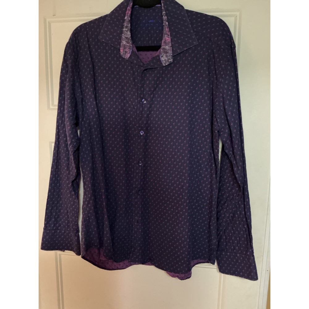 Bertigo‎ Mens Purple Flamingo Print Button Down Shirt Long Sleeve Contrast Cuff